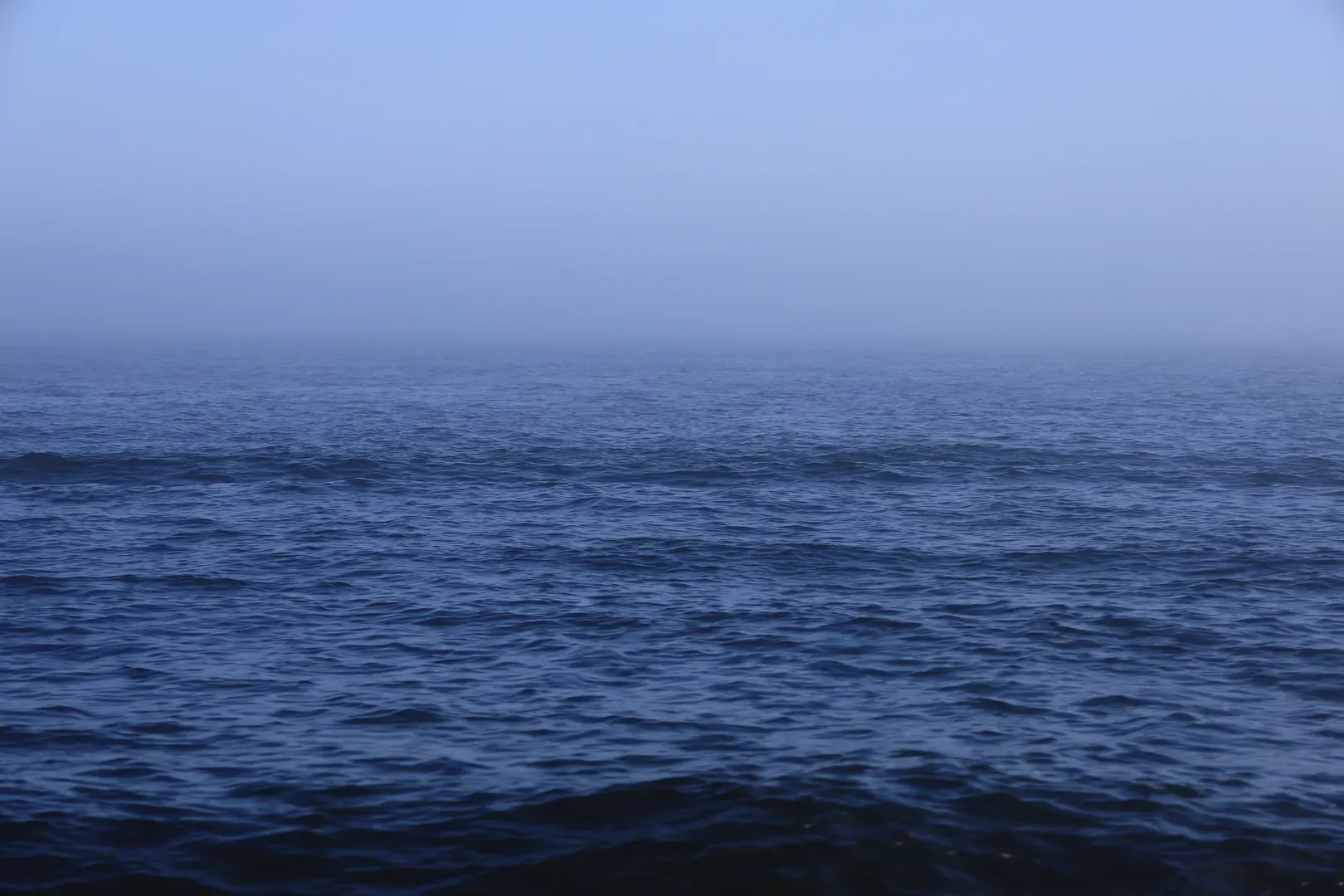 A typical sight on the White Sea. The horizon line is not clearly visible and is foggy.