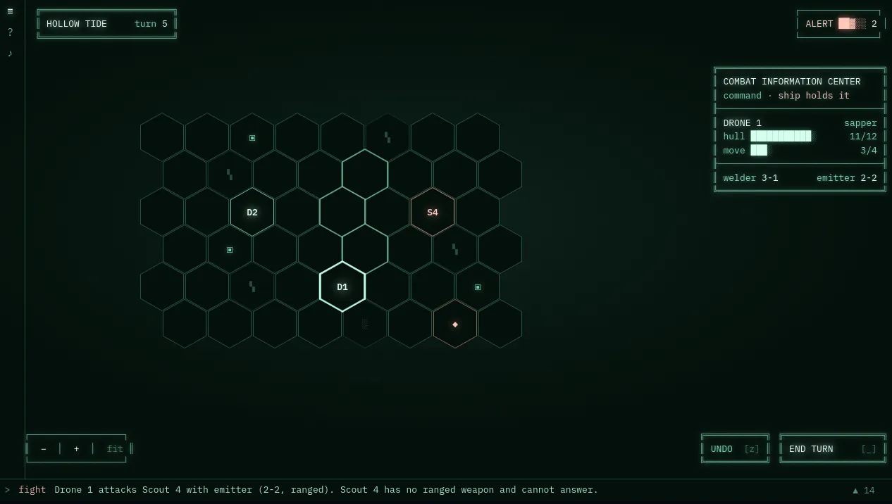Another suggestion by Claude Design. Use acid-looking terminal elements to match the idea of a drone feed. But that looks so wrong with the overall style and element placement that it would have needed a complete revision. Which I didn't want to spend my time on.
